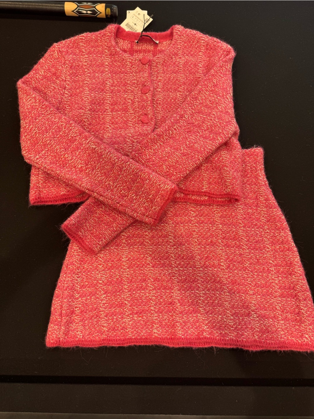 Zara Pink Heathered Knit Cardigan with Matching skirt SET